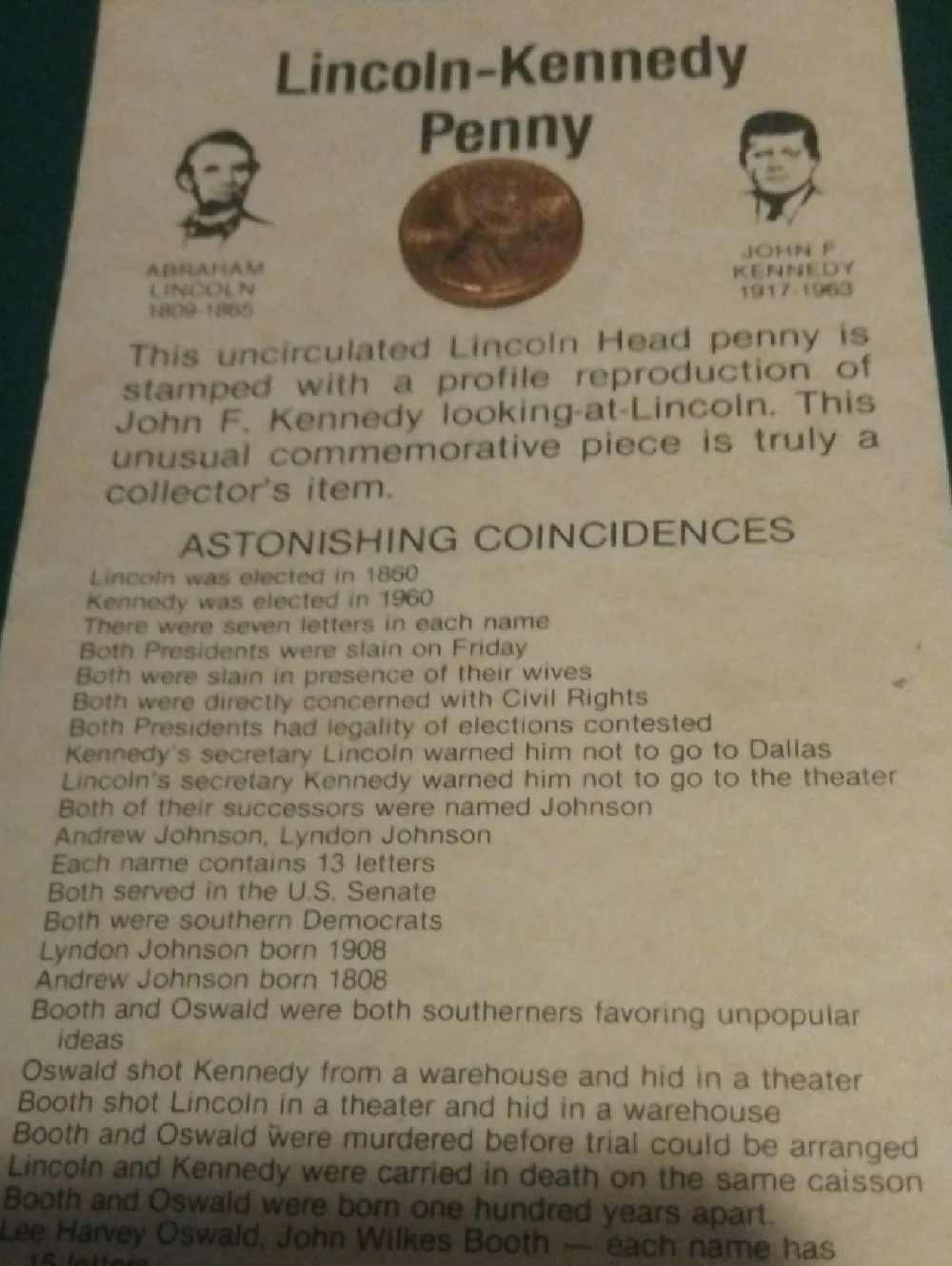 Lincoln-Kennedy Commemorative Penny Card - Brown Copper